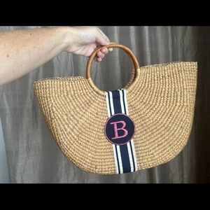 Queen Bea Studio Tan Straw Tote Bag B raffia summer handbag beach tote natural
